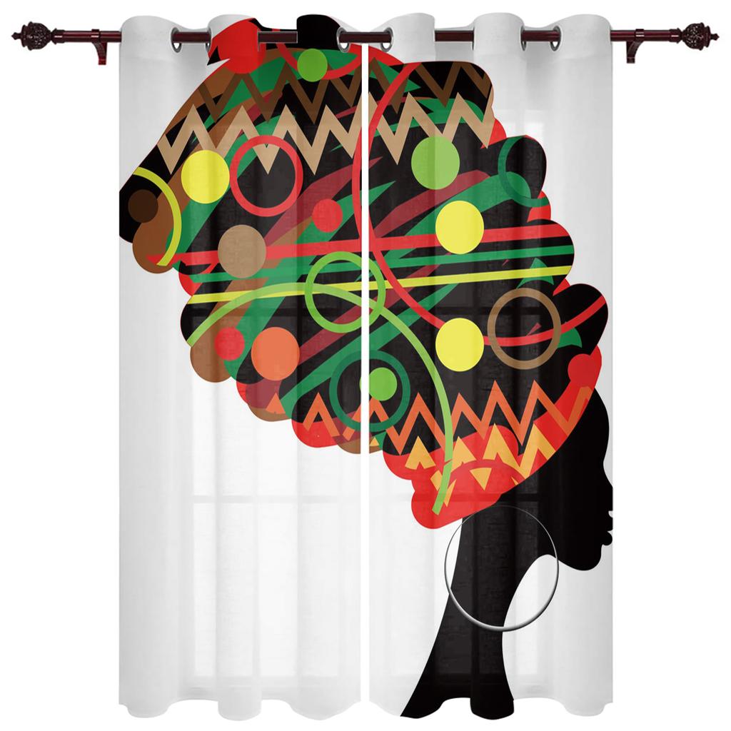 African Women Apron Ceramic Cartoon Window Curtains Bedroom Kitchen Decor Curtain Panel Window Curtains for Living Room
