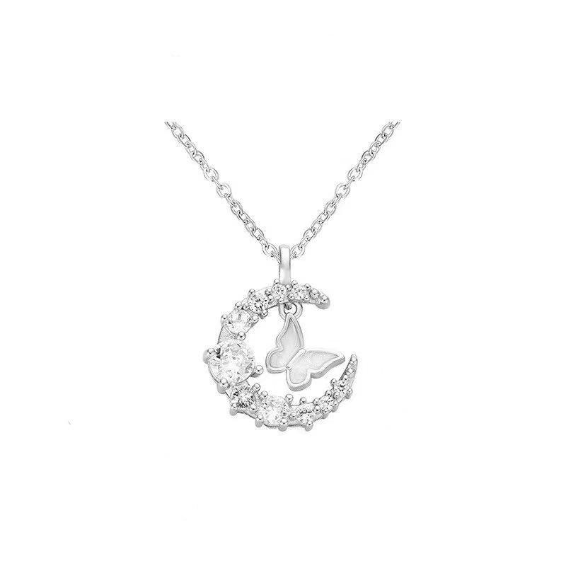 Moon flash diamond butterfly necklace female niche simple temperament versatile student girlfriend collarbone chain for girlfriend