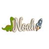 Cartello Personalizzato con Nome per Bambini Dinosauro Razzo Cartello in Legno per Porta per Ragazzi Nome Personalizzato Decorazione da Appendere per Cameretta Asilo Nido Camera da Letto Asilo Nido Sala Giochi