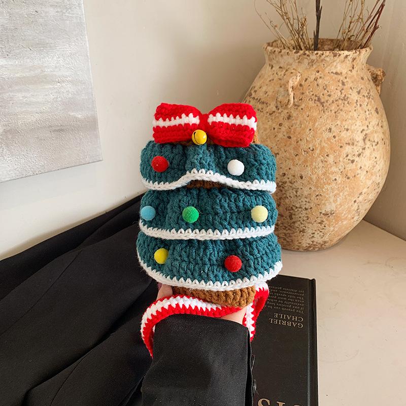 Lindo Bolso Cruzado Infantil de Navidad Bolso de Lana Tejido a Mano Árbol de Navidad Terminado Bola Colorida Tejido Móvil Bolso para Teléfono Móvil Femenino