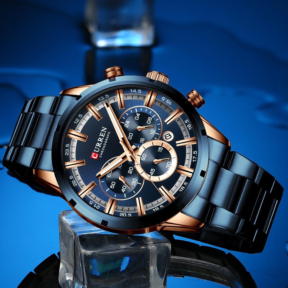 Curren Herrenuhr Blaues Zifferblatt Edelstahlarmband Datum Herren Business Herrenuhren Wasserdicht Luxus Herren Armbanduhren für Herren