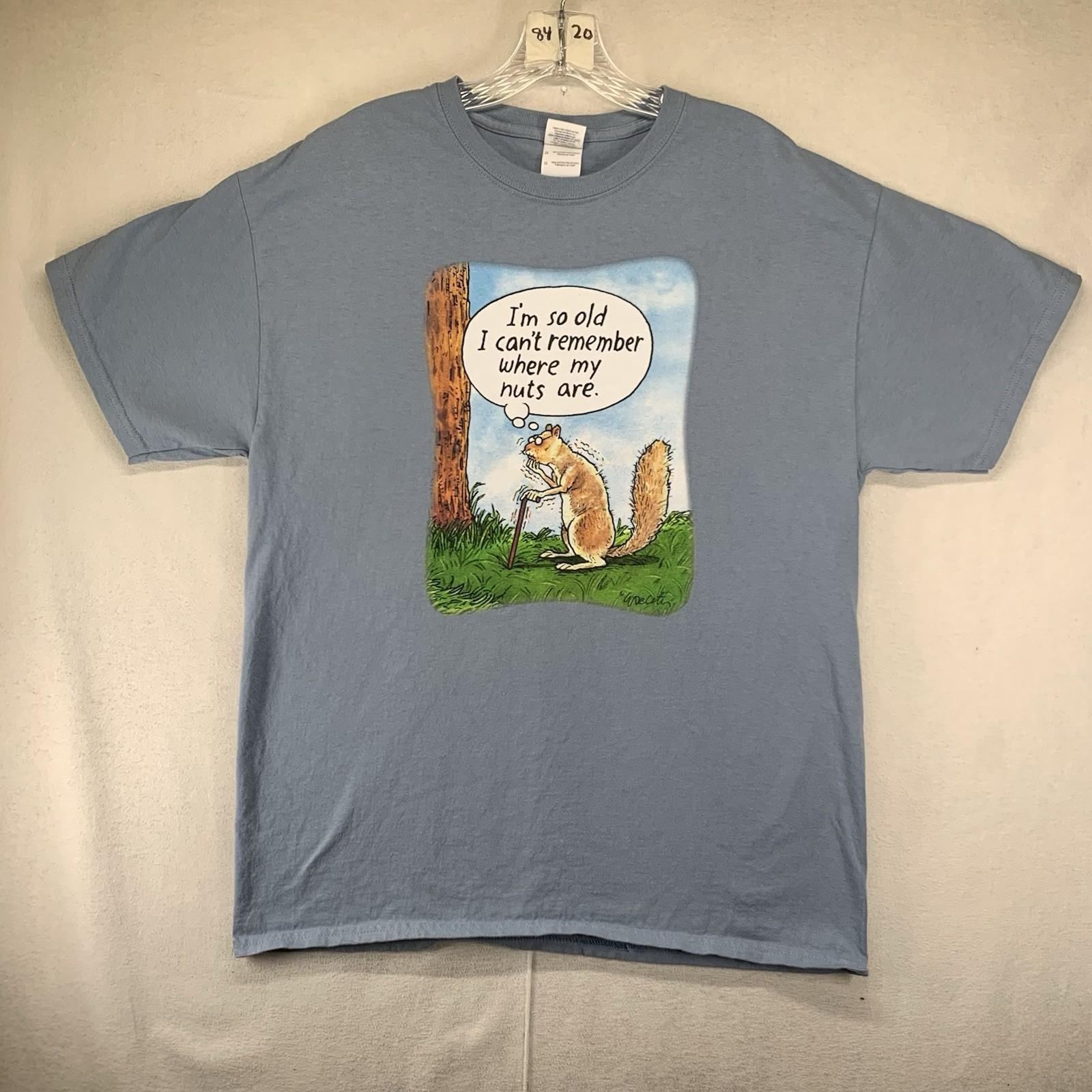 Vintage Funny Quote Shirt Mens Large Blue Squirrel Graphic Tee Retro 90s y2k L
