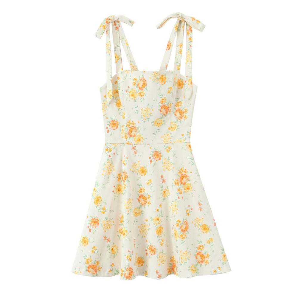 

Весеннее облегающее короткое платье с цветочным принтом для женщин, 2025 Large жёлтый
