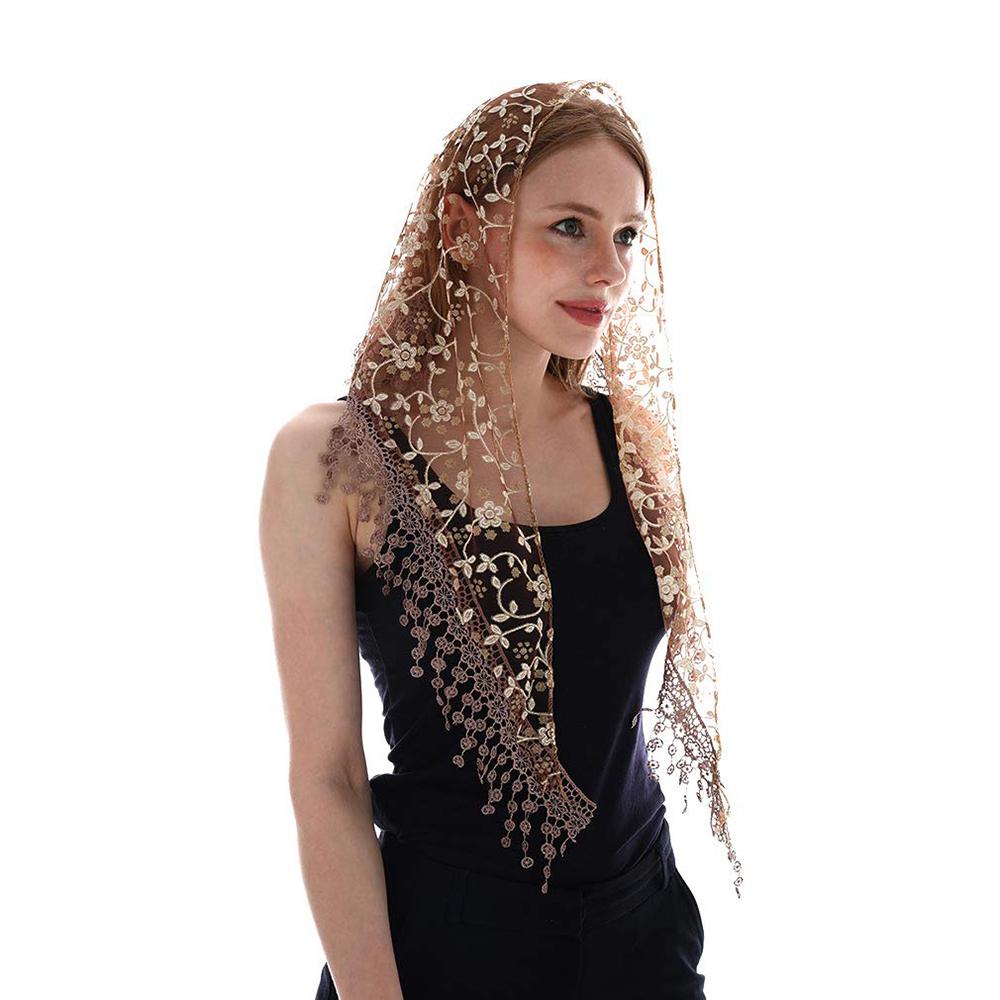 Fashion Church Shawl Lace Veil Polyester Scarf Bandana Church Prayer Wedding Mantilla Chapel White Embroidered Hijab Women Scarf