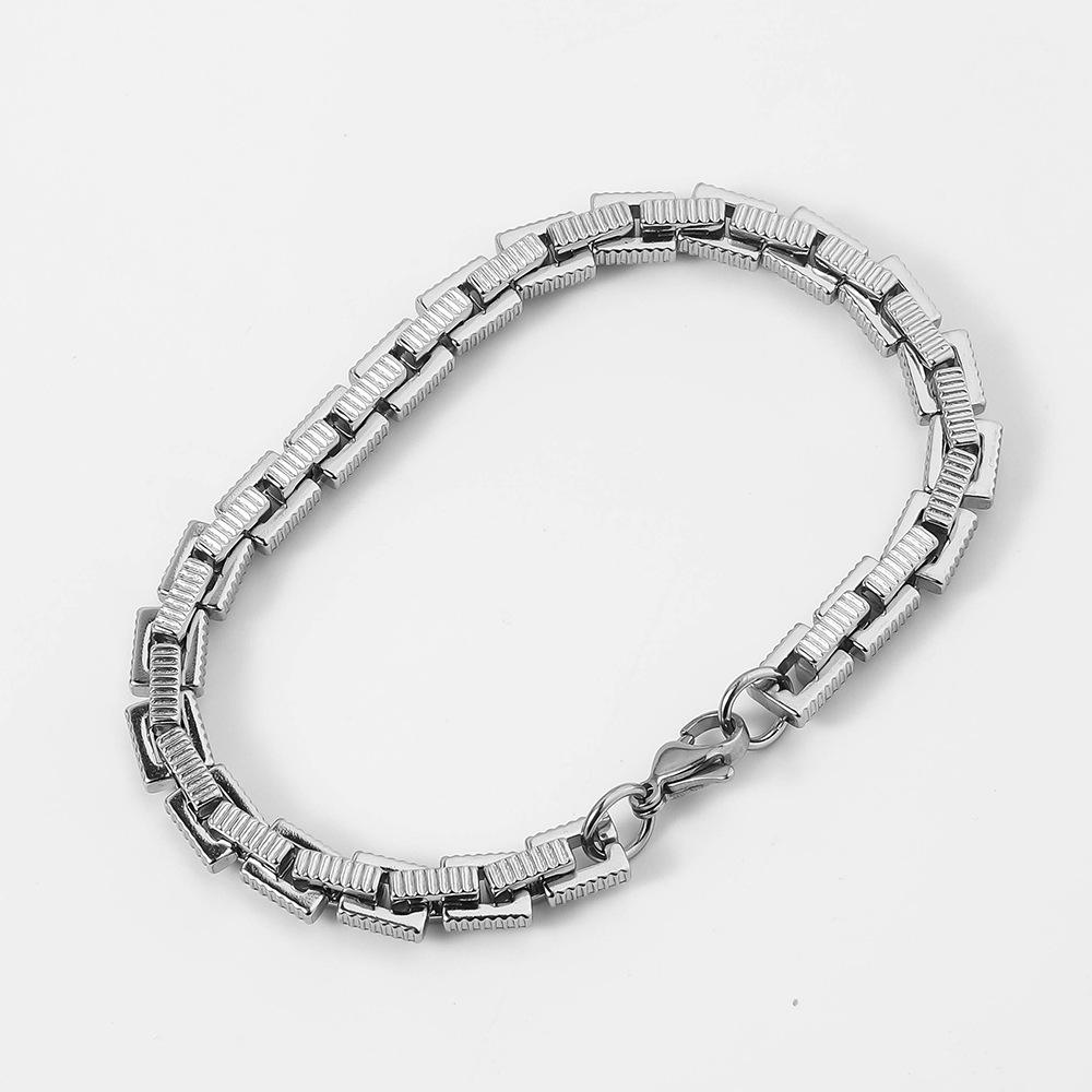 Special Design Stainless Steel Chain Bracelet Sawtooth Design Non-Fade Water-Proof Silver Plated Punk Style 21cm Bangle for Men