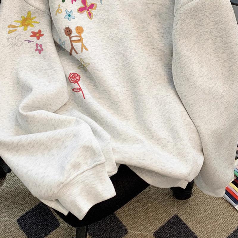 Crew neck sweater girls fleece thickened autumn and winter American high street heavy versatile jacket boys long sleeves