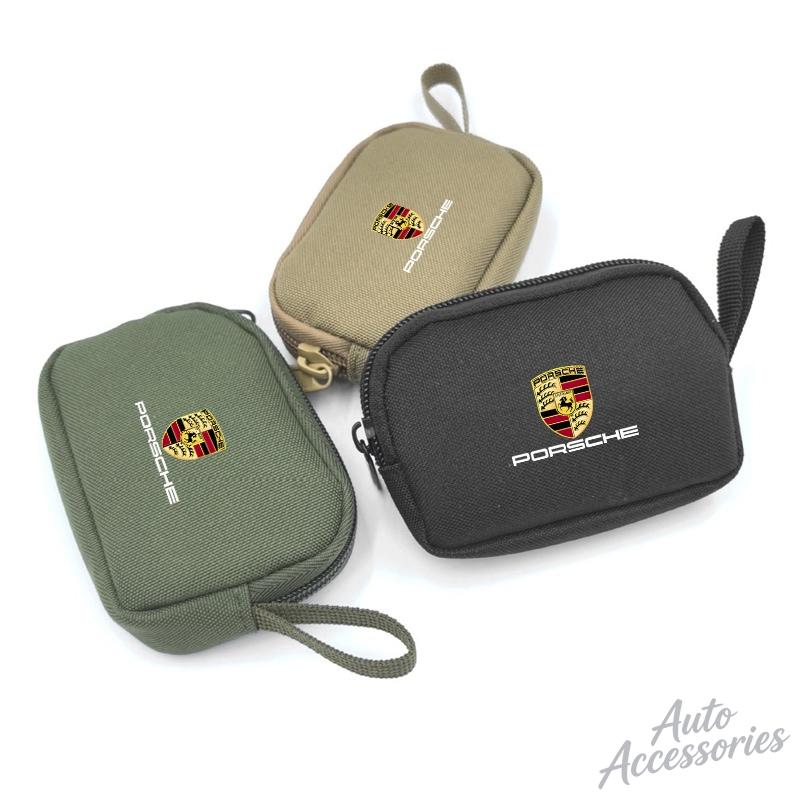 Car Key Case Keychain Mini Storage Key Bag Earphone USB Zipper Bag For Porsche Boxster Cayman Cayenne 911 Macan Panamera Sricker