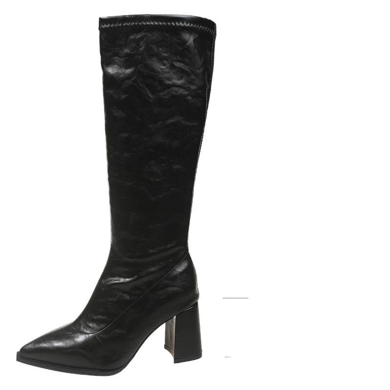 Pointed Toe High Heel Square Heel Modern Boots PU Spring/autumn Sexy Female Shoes On Sale 2025 Brand Zipper Solid Women's Boots