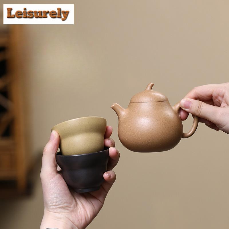 Yixing Purple Clay Teapots Handmade Eggplant Pot Raw Ore Section  Mud Tea Making Kettle With Strainer Zisha Tea Set 1 Pot 2 Cups