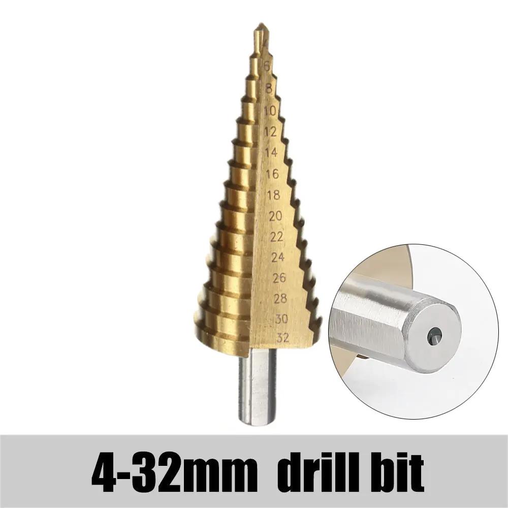 Step Drill Bit 3-12mm 4-12mm 4-20mm HSS Straight Groove Step Drill Bit Titanium Coated Wood Metal Hole Cutter Core Drilling Tool