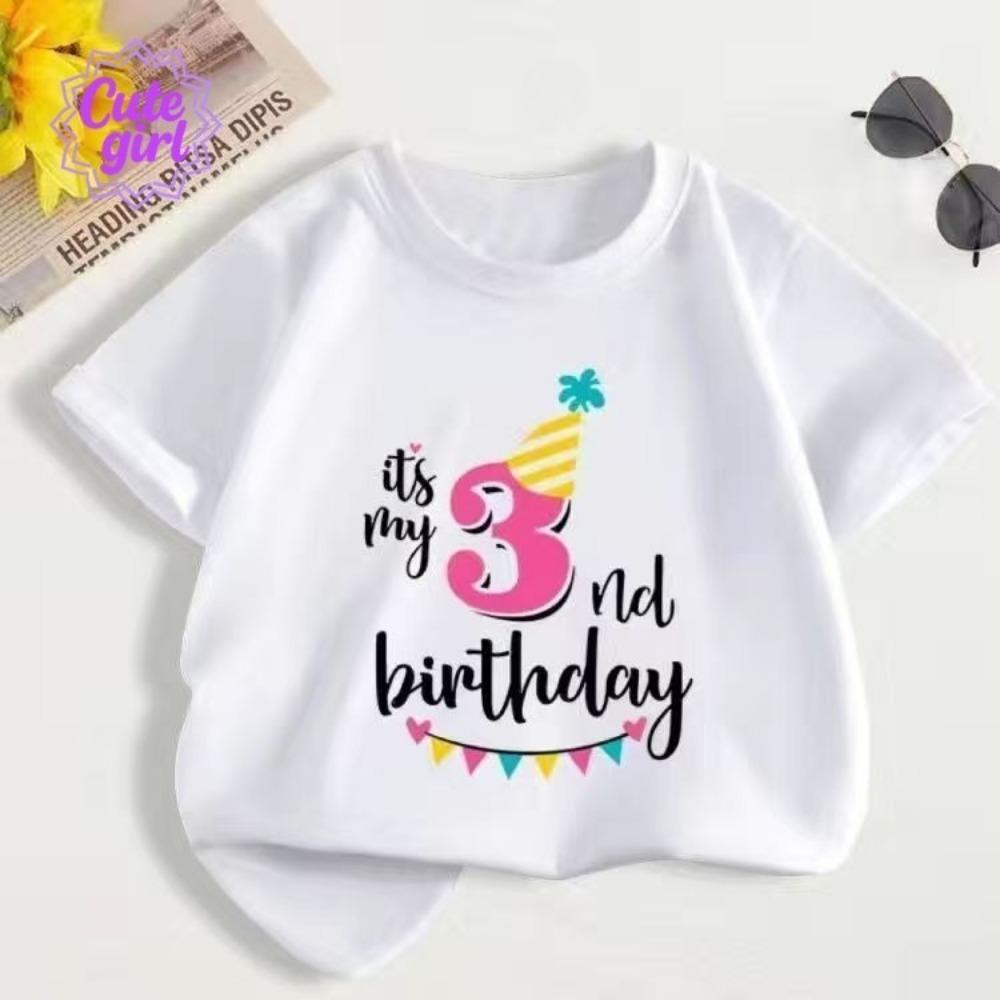 Girl's T-shirt and Children's Short Shirt with Birth Date Number Printed with "birthday"