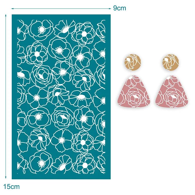 Silk Screen Stencils for Polymer Clay Flower/Leaf/Butterfly/Line Texture Silkscreen Print Kit Clay Stamp Jewelry Earrings Making