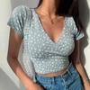 Y2k Style Summer Retro Floral V-neck Crop Top Slimming Wild High Waist Streetwear Tshirt Short Sleeve Women's T-shirt