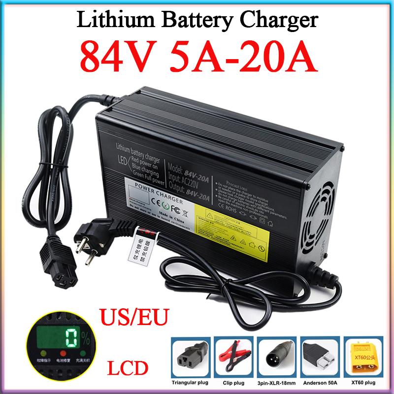 New84V 5A/8A/10A/12A/15A/20A Lithium Battery Charger Aluminum Shell LCD High Power For 20S 72V E-two Wheelers Cell Fast Charging