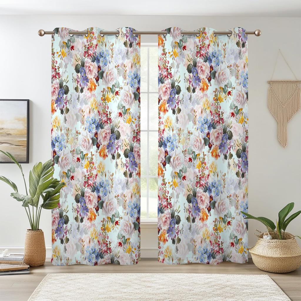 Botanical Floral Curtains Plant Peony Flowers Window Bedroom Thermal Insulated Living Room Drapes Curtain Light Blocking Polyester Ideal For