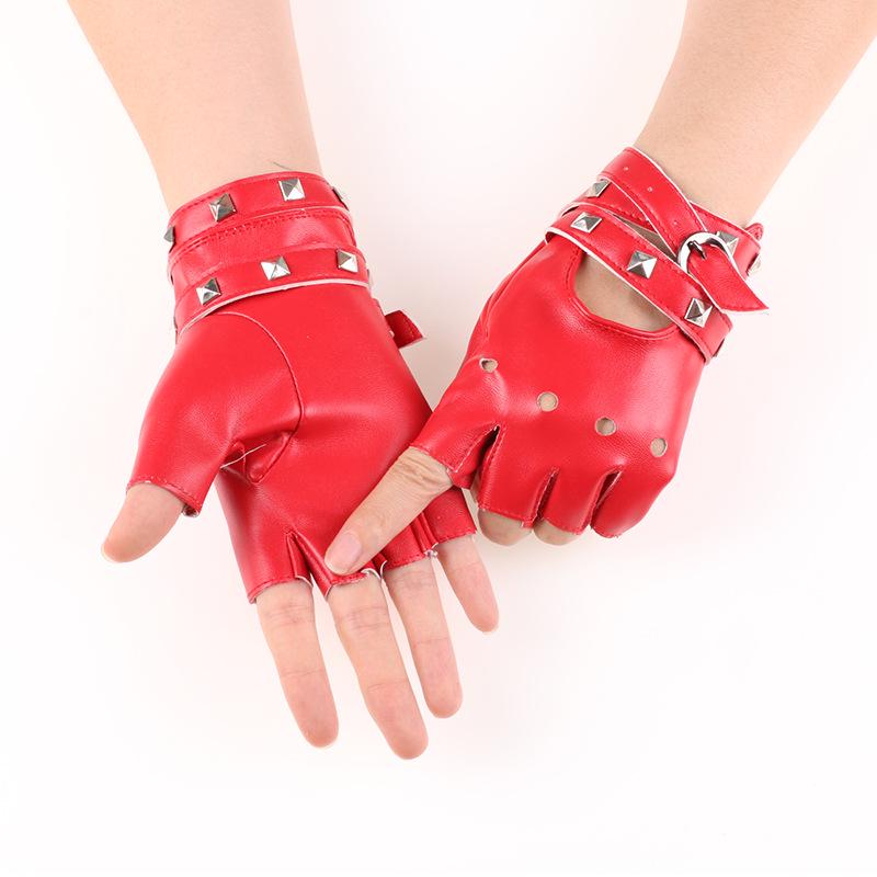 Damen Cool Punk Leder Tanz Performance Handschuhe