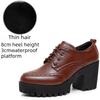 Brogue Damenschnürschuhe im britischen Stil aus Leder mit klobigen Absätzen, High Heels, wasserdichter Plateau-Sohle, runder Spitze, tiefem Ausschnitt