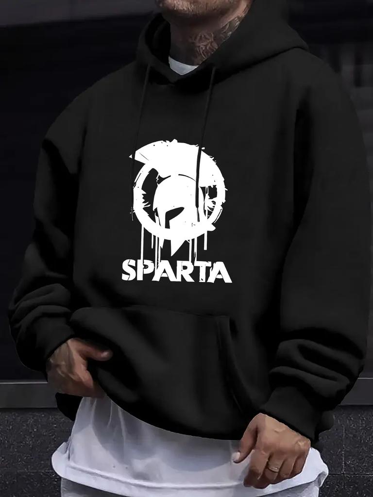 Casual hoodie with Spartan Helmet Graphic - Gray Pullover Sweatshirt
