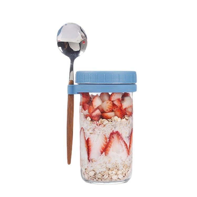Stable Glass Cups with Lid and Spoon Functional Glass Oats Container With Lid And Spoons Perfect For Portable Meals