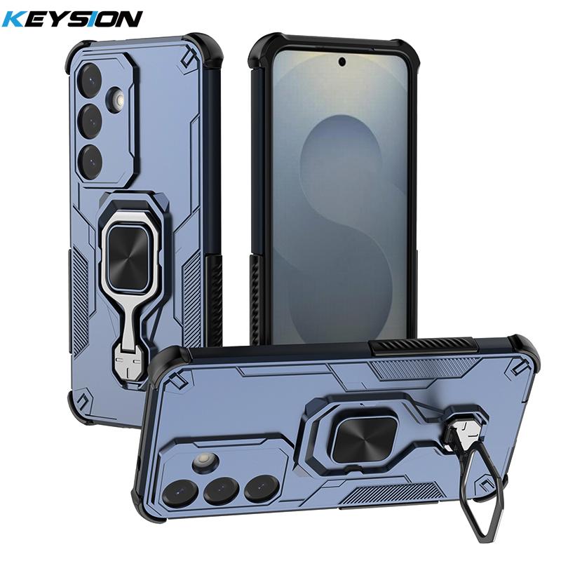 KEYSION Etui odporne na wstrząsy do Samsung S25 Ultra 5G Miękki silikon + PC Pionowy metalowy stojak na telefon Tylna obudowa do Galaxy S25+ Plus