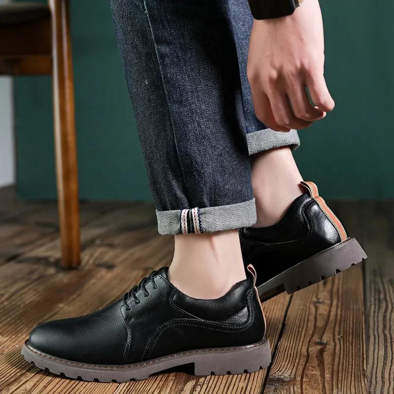 Fashion Vintage Men's Leather Shoes Casual Shoe Outdoor Workwear Men's Shoes British Style Single Botines Para Hombres Zapatillas Male
