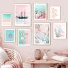 Pink Sea Ship Donut Lifebuoy Balloon Starfish Monstera Love Posters Nordic Wall Art Canvas Painting Living Room Home Decor
