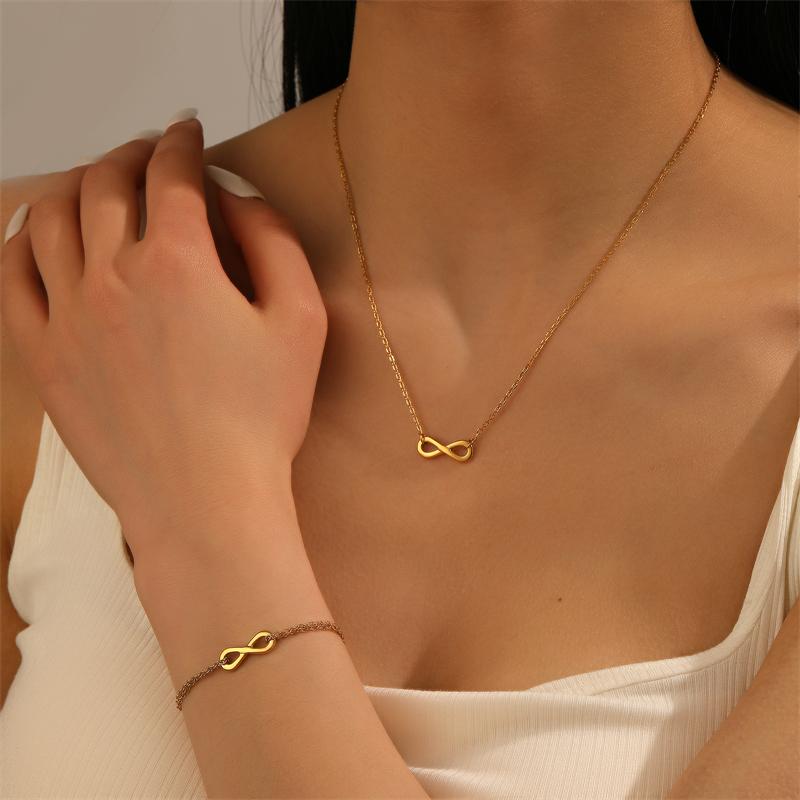 Kuziduocai 100% Stainless Steel New Fashion Waterproof Jewelry Gold-plated Infinite Charm Chain Women Necklaces Bracelets