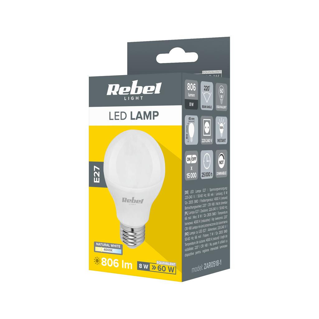 LED Lamp Bulb E27 G45 8W 806lm 4000K Rebel