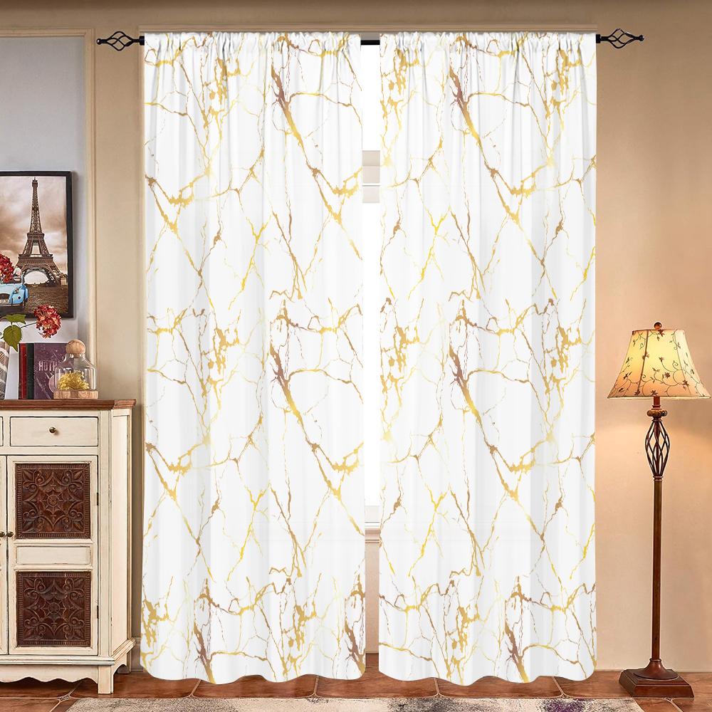 2 Stück, luxuriöse Goldmarmor-Textur Folienvorhänge - halbverdunkelnd - geeignet für Wohnzimmer, Schlafzimmer, Küche, Heimdekoration