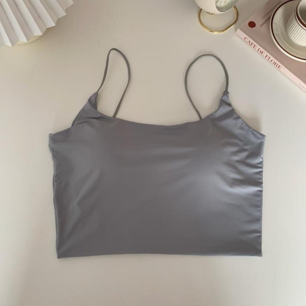 Dámské letní tílko s vycpávkou na hrudi, ledově hedvábné, halterové, crop topy, tílko s odhaleným zádovým výstřihem, módní trubkové tílko bez rukávů, zkrácená vesta