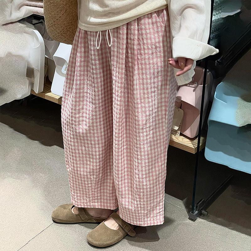 

Pink Plaid Wide-Leg Maternity Pants - Slimming, Stylish, Plus Size, Petite, Chubby MM, Loose-Fit Summer Walking Wear XL