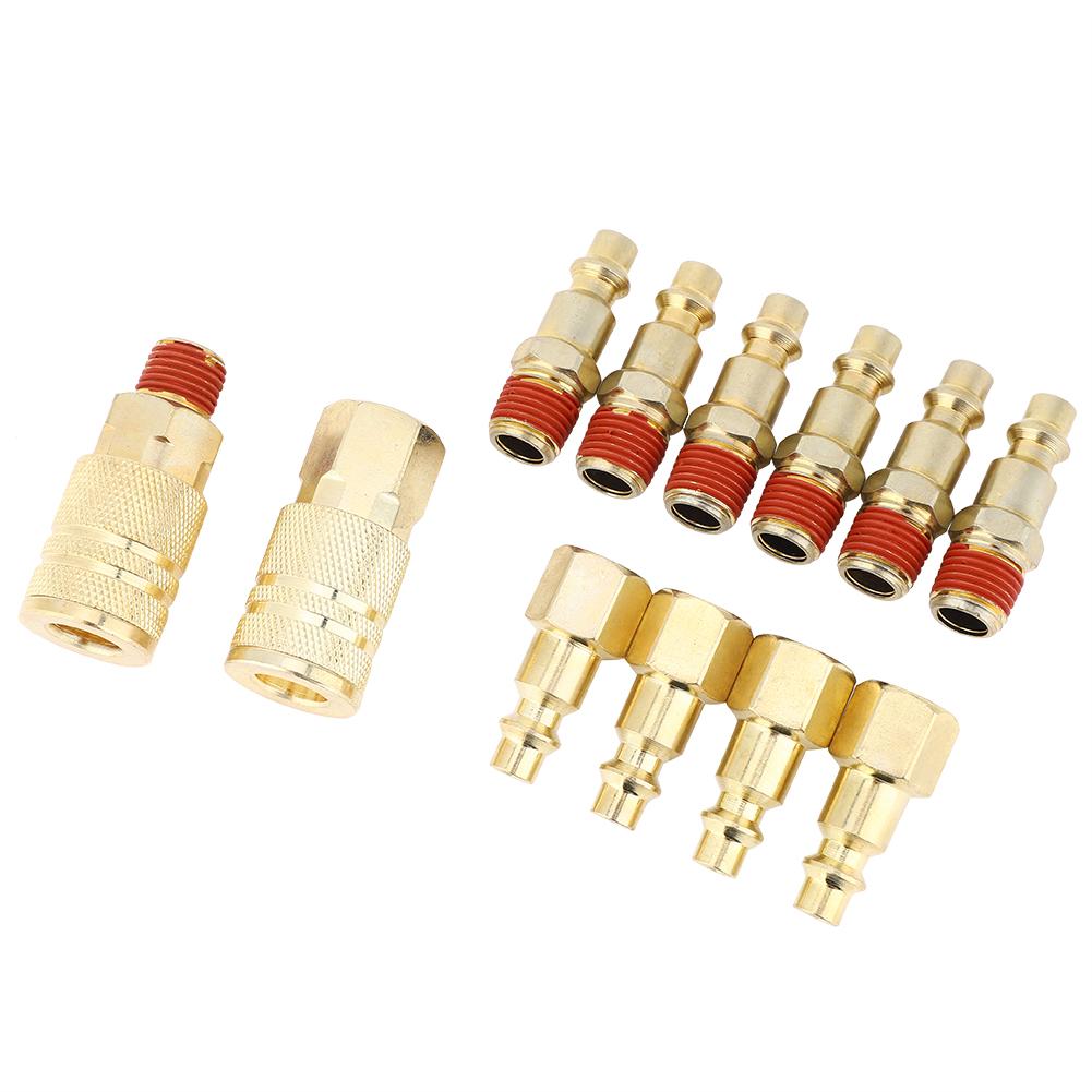

12 Pcs Quick Coupler Pneumatic Brass Plated Iron Quick Fitting Connector NPT 1 4in