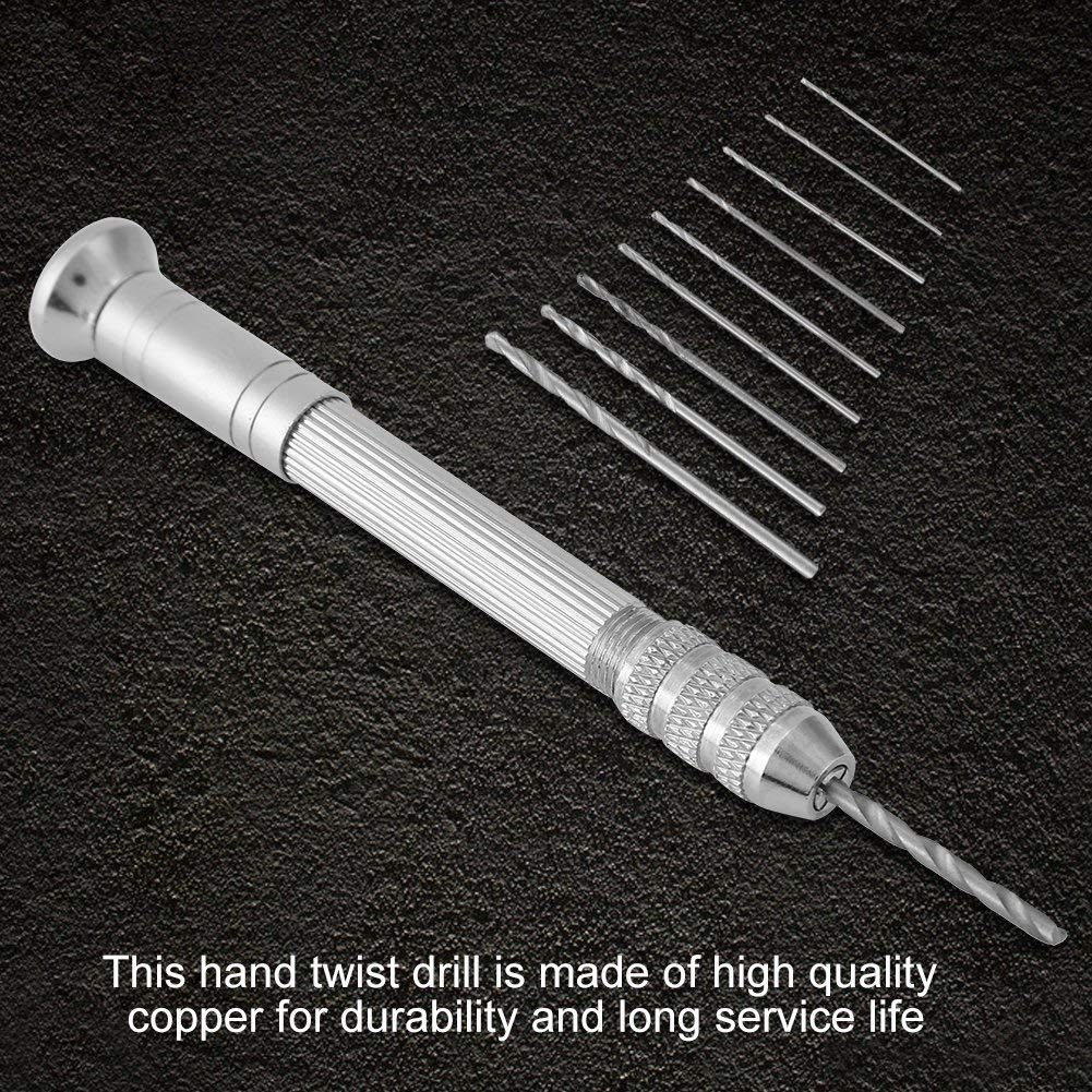 Mini Precision Hand Twist Drill with 10 Drill Bits and 1 Hand Drill Bit for and Portable and Easy to Carry (0.5, 0.6, 0.7, 0.8, 0.9, 1, 1.2, 1.5, 1.8,
