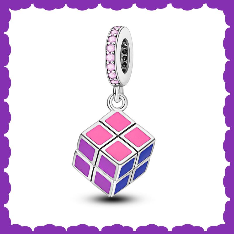 New Copper Fashion Rubik'S Cube Kitten Swing Skull Charm Bead For 3Mm Bracelet Diy Fine Jewelry Making Gift