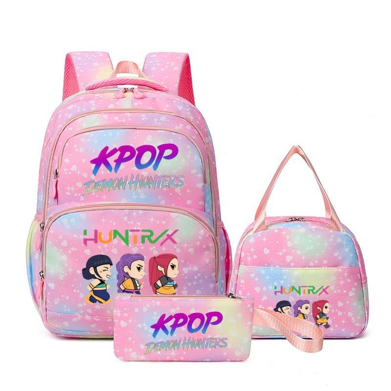 Girls' Group Printed Backpack, Teenage Girl Student Schoolbag, Children'S Large-Capacity Schoolbag Three-Piece Set