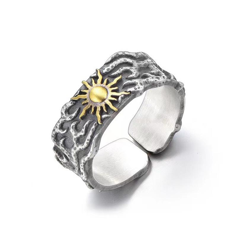 Men s Distressed Ethnic Sun Ring: Trendy Retro European-American Streetwear Design Adjustable