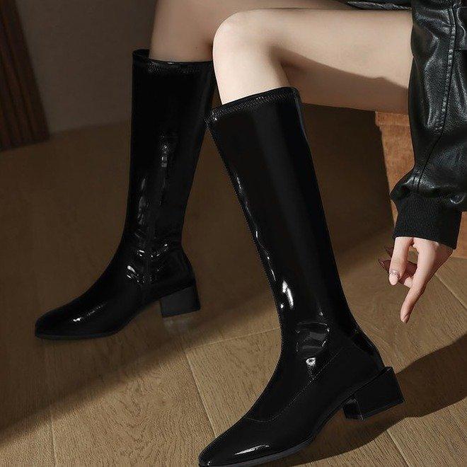 Black Boots Women Want New Pointed-toed High Knight Boots In 2025, But Knee-bright Leather Thick Heel Thin Boots