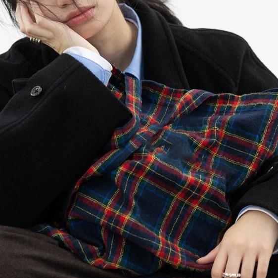 Red & Blue Plaid Wool Crossbody Shoulder Bag - Women's Trendy Two-Way Handbag (2025)