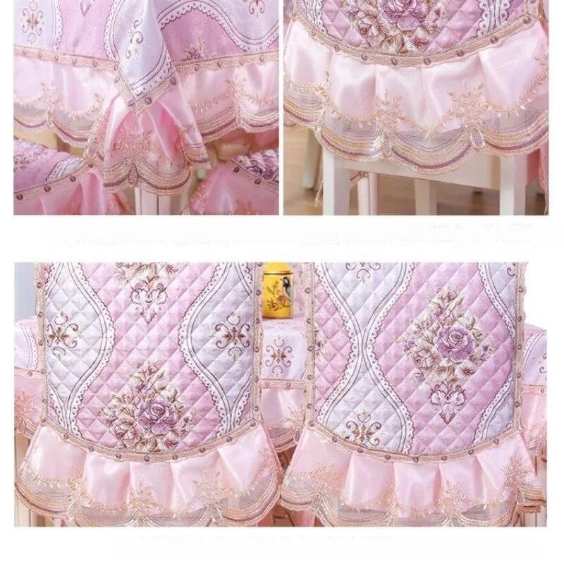 Einfarbiger Spitzen-Stuhlbezug im europäischen Stil, Esstisch- und Hockerbezug, Haushalts-Esstischdecke, Stuhlrückenlehne-Tuch