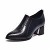 Pointed High Heels Women's Autumn and Winter Deep Mouth Fashion Shoes Embossed Cowhide Thick Heel Side Zipper Leather Shoes