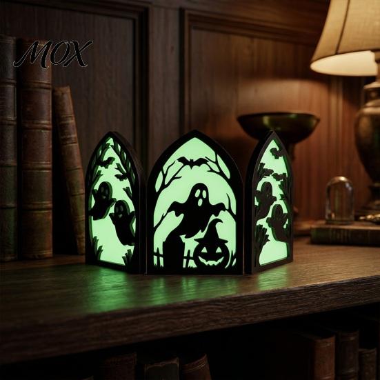 Halloween Wooden Ornaments Screen Ornaments, Glow in The Dark Gothic Arch No Assembly Decor, Atmosphere Supplies for Home Tabletop Party Decorations