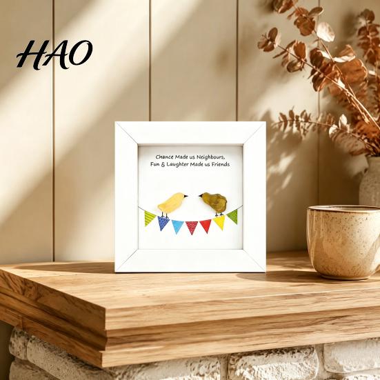 Nature Inspired Wall Hangings Handmade Sea Glass Bird Framed Art, Picture Frame, Decorative Figurines Coastal Friendship Ornament, Christmas Tabletop