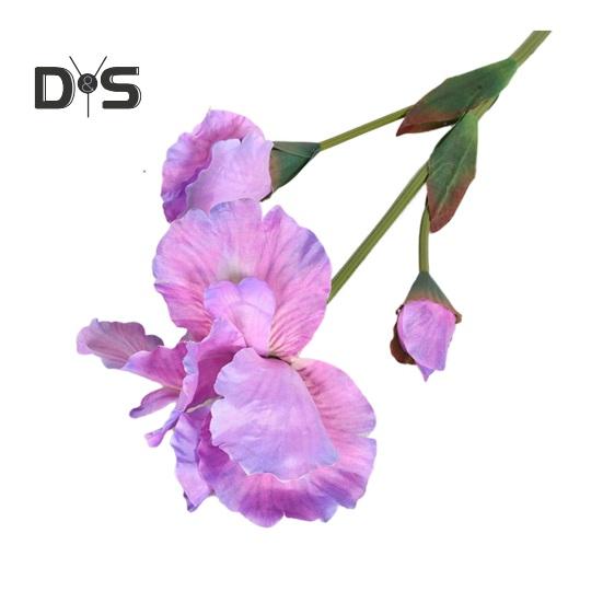 Artificial Iris Branch with Stem Green Leaves Home Wedding Party Faux Flower Floral Arrangement Indoor Outdoor Decoration Photo Props