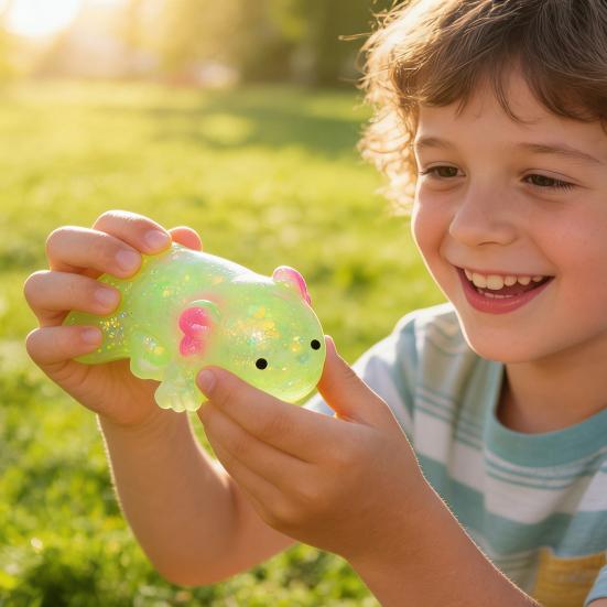 Mini Glitter Salamander Squeeze Toy Stress Relief Lying Salamander Sensory Toy Decompression Clear Animal Fidget Toy