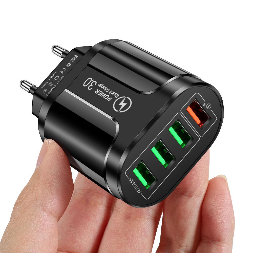 QC3.0 4-Port USB LED Fast Charger with US/EU/UK Plugs