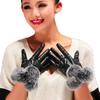 Damenmode Plüsch Winter Warme PU-Lederhandschuhe Pelz-Touchscreen-Handschuhe