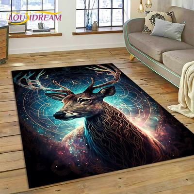 Dream Christmas Elk Sika Deer Cartoon Area Rug,Carpet Rug for Home Living Room Bedroom Sofa Doormat Decor,kid Non-slip Floor Mat