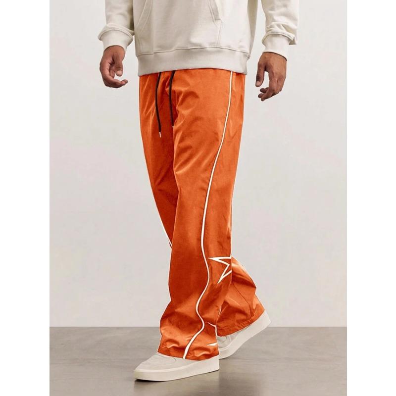 Men Side Striped Drawstring Casual Pants Loose Wide Leg Elastic Waist Street Sport All Season Trousers