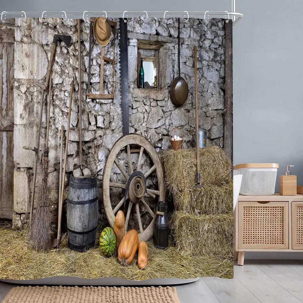 Retro Rustikale Holztüren Duschvorhänge Vintage Bauernhaus Scheune Alte Tür Heimdeko Wasserdichtes Polyester Badezimmer Vorhang Set