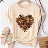 Women's Casual Sleeve Round Neck T-Shirt with A Heart Filled Print 90s Korean Style Graphic Tshirt Clothes